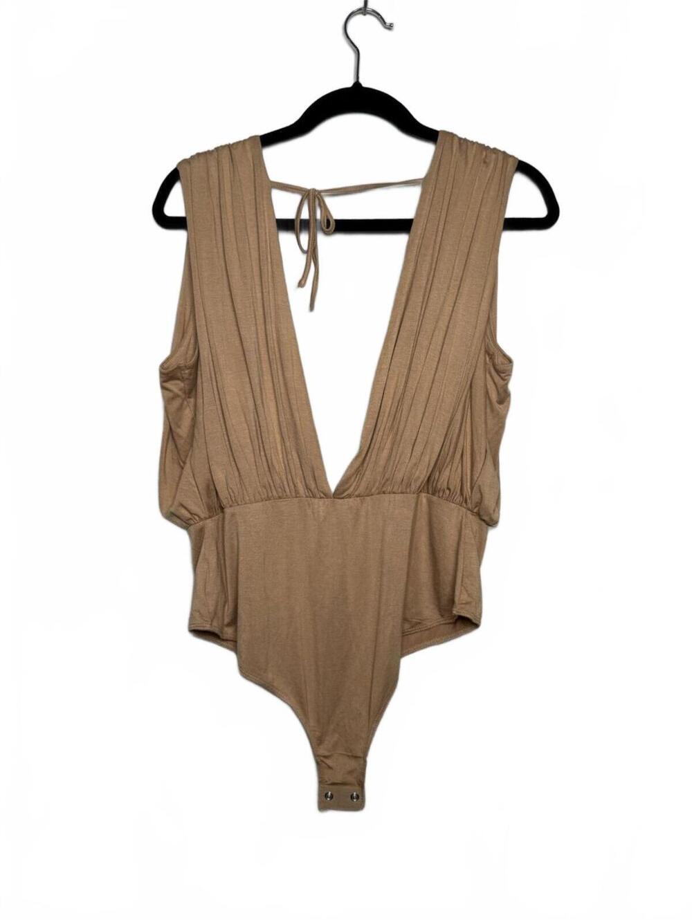 Tan Deep V-Neck Bodysuit NWT